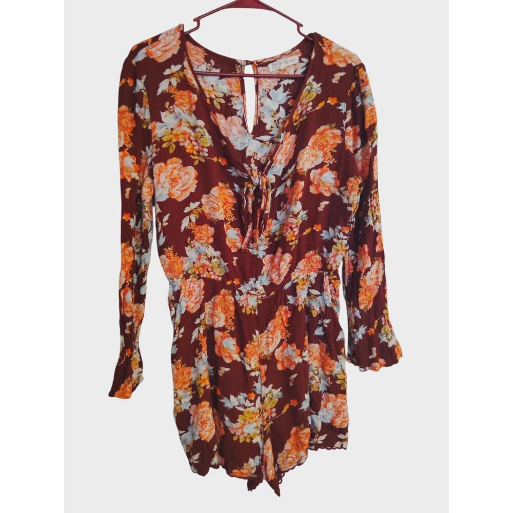 Rewind Burgundy‎ Floral Romper With POCKETS / Keyhole Back Size XL - Picture 4 of 4